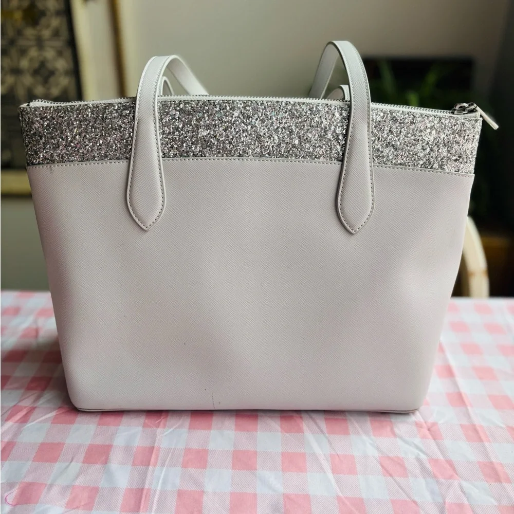Kate Spade Silver Leather Shoulder Bag with Silver Glitter Trim